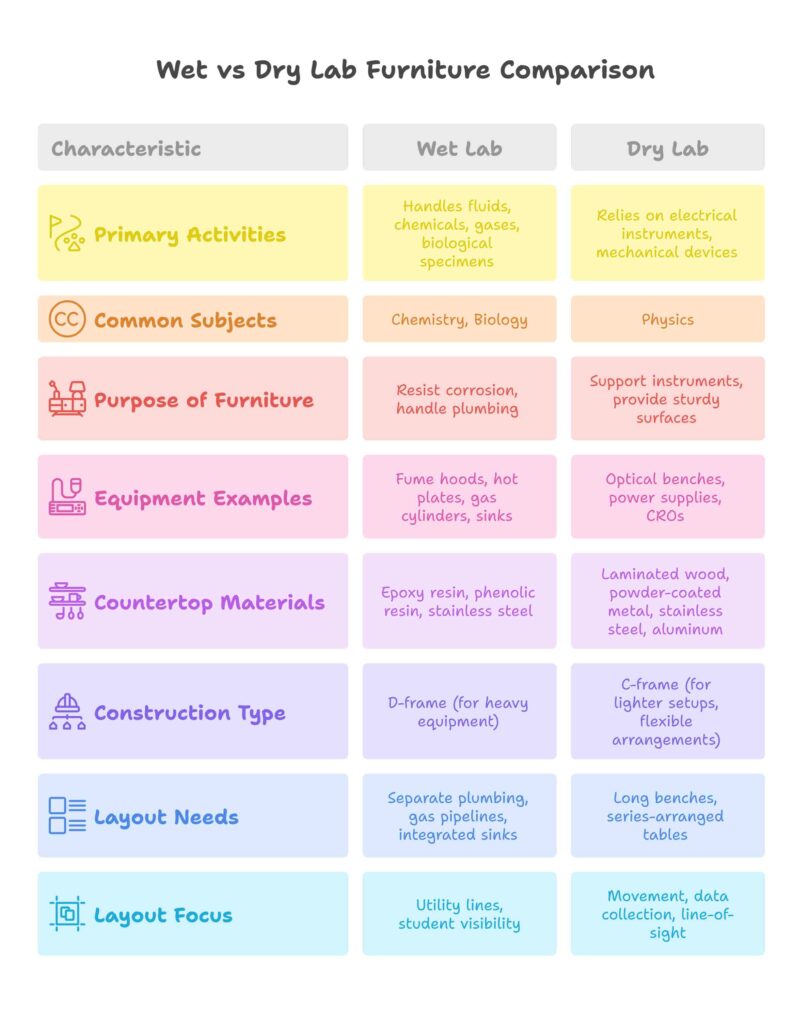 Wet vs dry labs in schools: Furniture Comparison