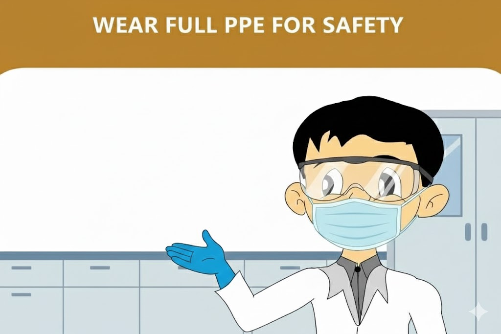 Wear full PPE for safety