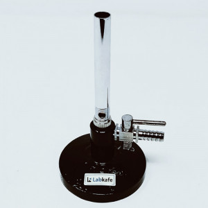 BUNSEN BURNER (Brass Pipe 150mm & dia.12mm) Superior, With Stop Cock (Heavy Base).